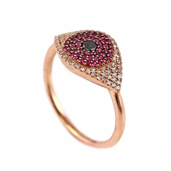 0.41tcw Pavé Diamonds & Ruby in 14K Rose Gold Evil Eye Statement Ring