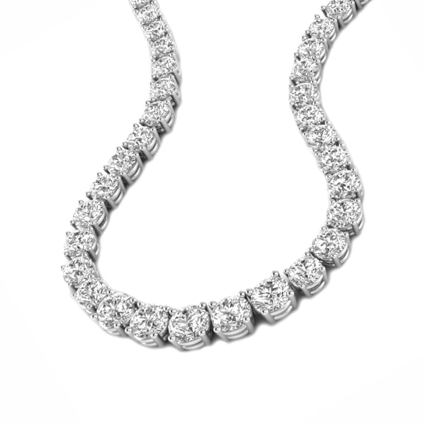 9.45tcw Graduated Round Diamonds in 18K White Gold Tennis Necklace 16.5"