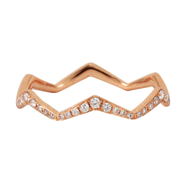 0.12ct Round Diamonds in 14K Gold Zig-Zag Trendy Stackable Band Ring