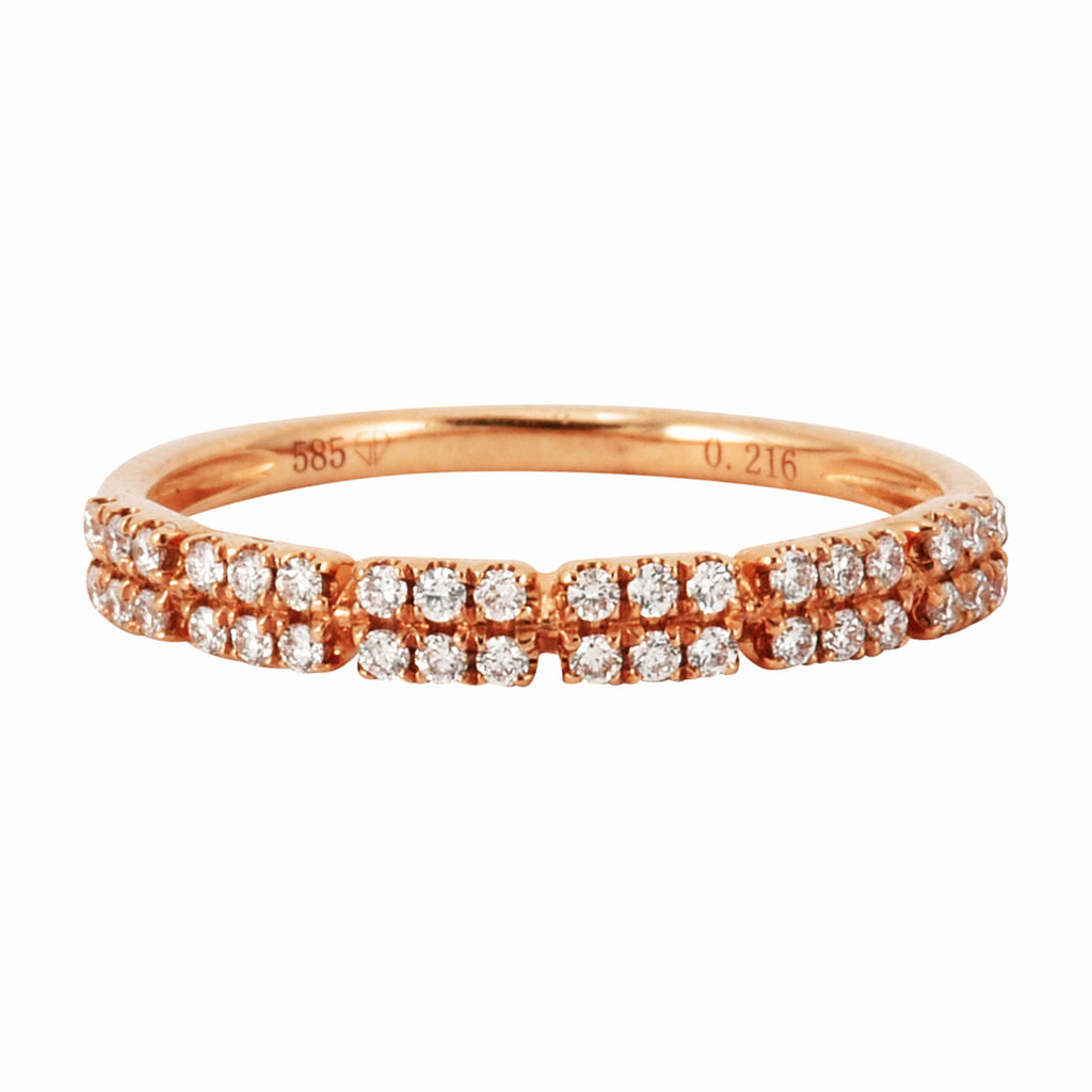 0.21ct Double Row Round Diamonds in 14K Gold Skinny Stackable Ring