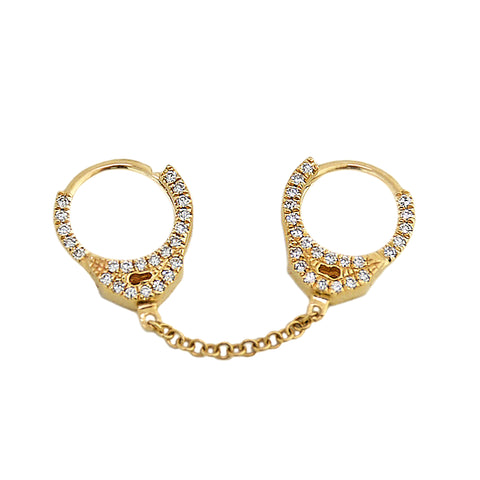0.10ct Diamond in 14K Yellow Gold Hand Cuff Huggie Chain Earrings