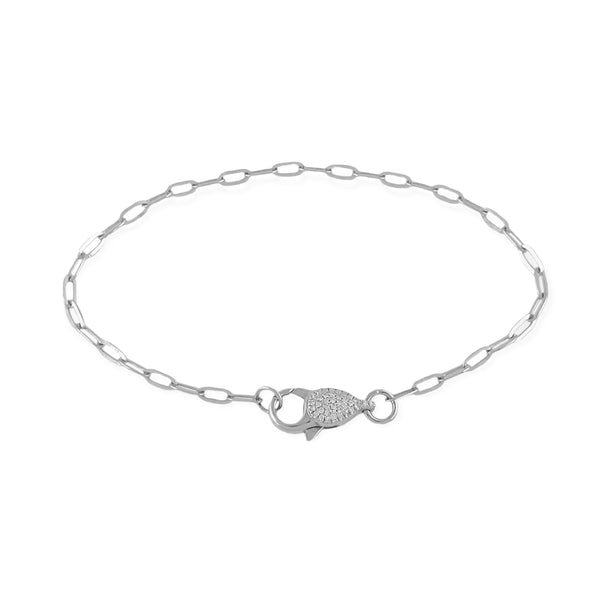 0.08ct Diamonds Lobster Clasp Charm in 14K Gold Flat Cable Chain Bracelet 6.85"