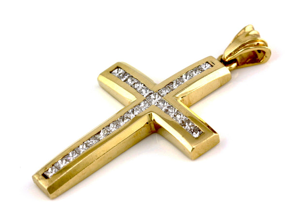 2.50ct Diamonds in 14K Yellow Gold Large Chunky Cross Pendant
