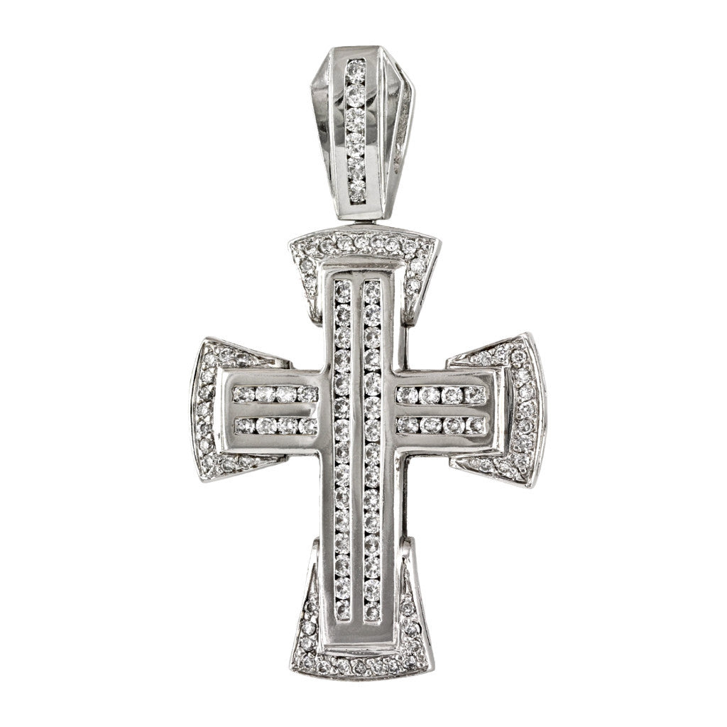 3.00ct Channel Round Diamonds in 14K White Gold Large Chunky Cross Pendant