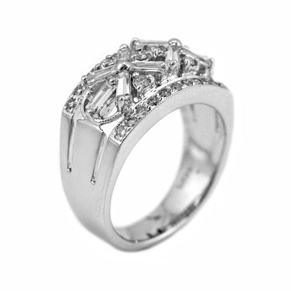 1.05ct Diamonds in 14K White Gold Floral Art Deco Anniversary Ring