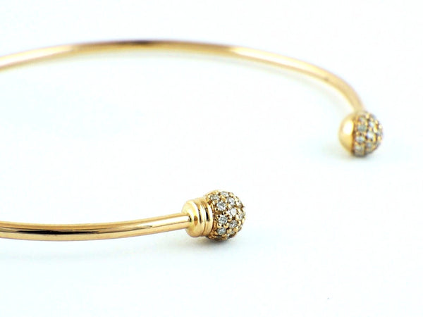 0.14ct Pavé Diamonds in 14K Gold Ball Skinny Cuff Bracelet - 6.5"
