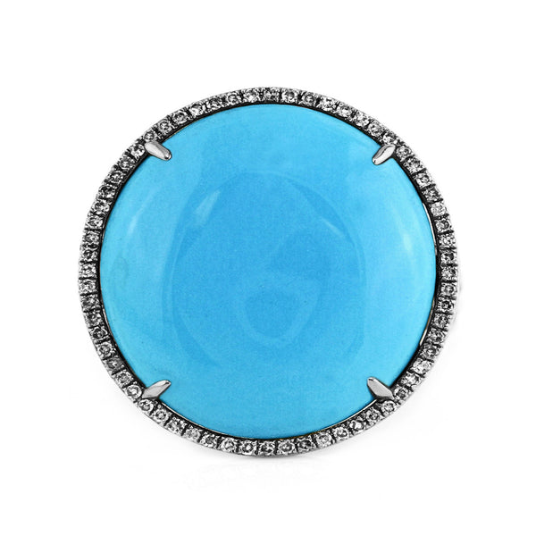 10.42ct Round Turquoise with Diamonds in 18K Yellow Gold Cocktail Ring