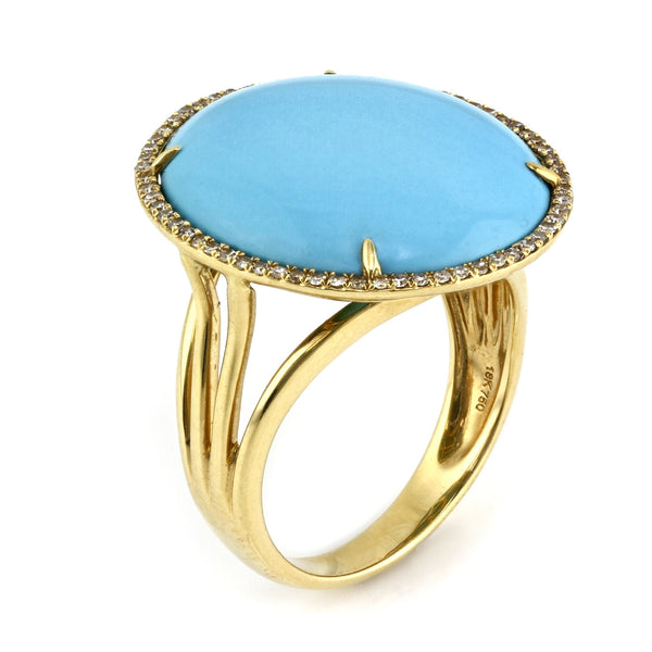 10.42ct Round Turquoise with Diamonds in 18K Yellow Gold Cocktail Ring