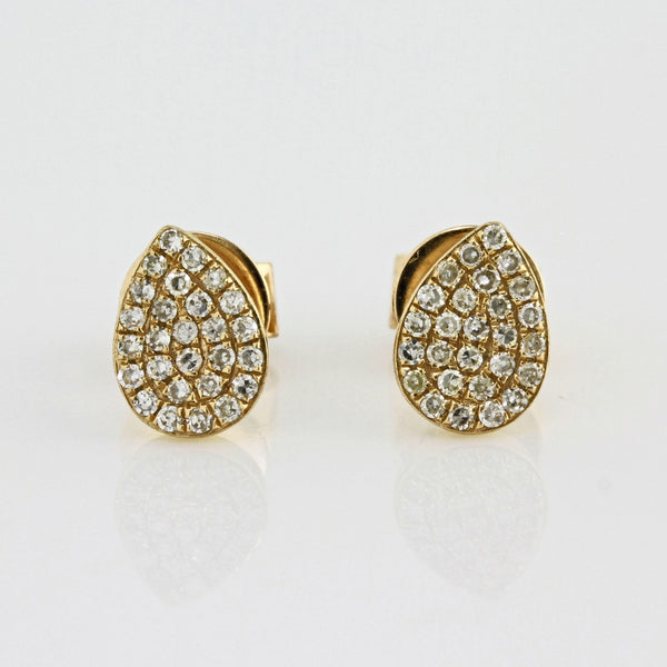0.16ct Round Pavé Diamonds in 14K Gold Tear Drop Stud Earrings