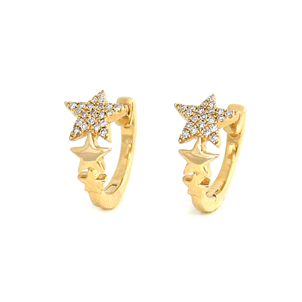 0.11ct Diamond in 14K Yellow Gold Star Three Star Huggie Earrings