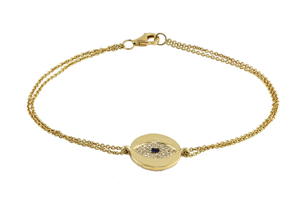 0.17tcw Pavé Diamonds & Sapphire in 14K Gold Evil Eye Charm Bracelet - 7"
