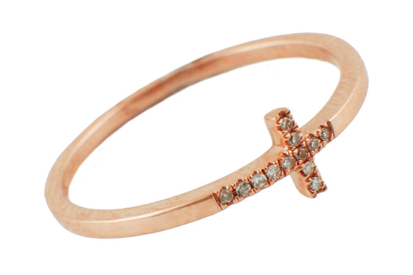 0.03ct Round Micro Pave Diamonds 14K Rose Gold Mini Cross Band Ring