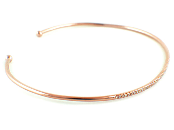 0.16ct Pavé Diamond in 14K Rose Gold Skinny Stackable Cuff Bracelet 6.5"