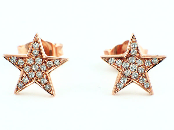 0.09ct Micro Pavé Round Diamonds in14K Gold Star Stud Earrings - 8mm