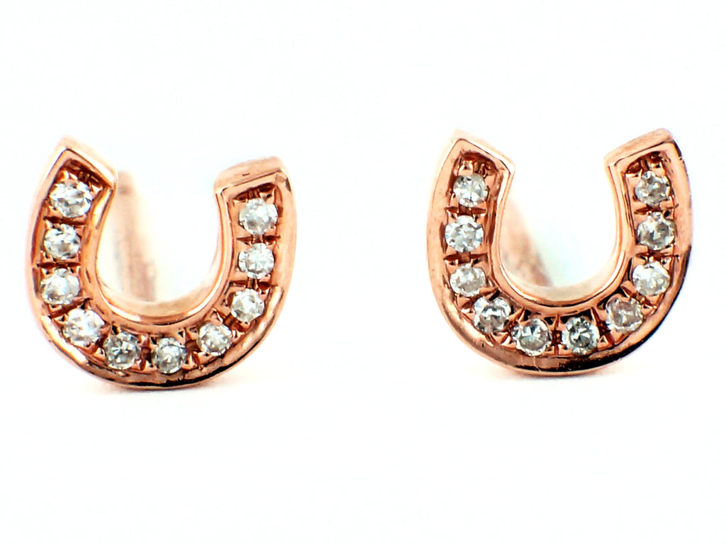 0.04ct Micro Pave Diamond in 14K Gold Horseshoe Stud Earrings