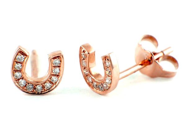 0.04ct Micro Pave Diamond in 14K Gold Horseshoe Stud Earrings