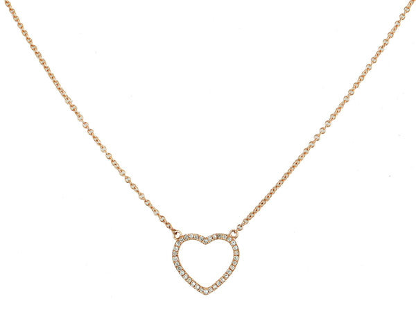 0.10ct Round Pave Diamonds in 14K Gold Heart Pendant Necklace