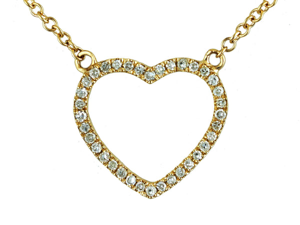 0.10ct Round Pave Diamonds in 14K Gold Heart Pendant Necklace