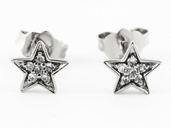 0.06ct Micro Pavé Round Diamonds in 14K Gold Star Stud Earrings - 6mm
