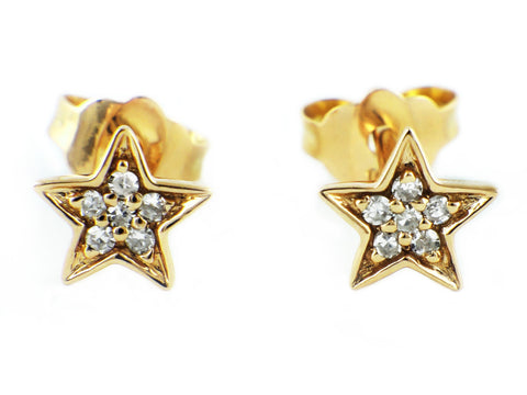 0.06ct Micro Pavé Round Diamonds in 14K Gold Star Stud Earrings - 6mm