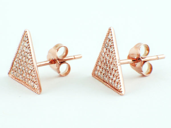 0.12ct Micro Pavé Round Diamonds in 14K Rose Gold Triangle Stud Earrings