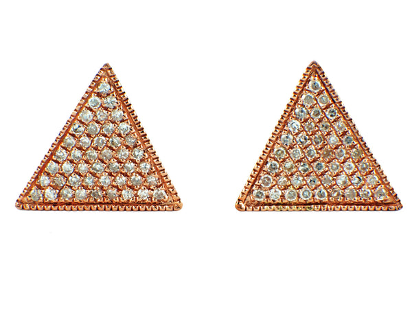 0.12ct Micro Pavé Round Diamonds in 14K Rose Gold Triangle Stud Earrings