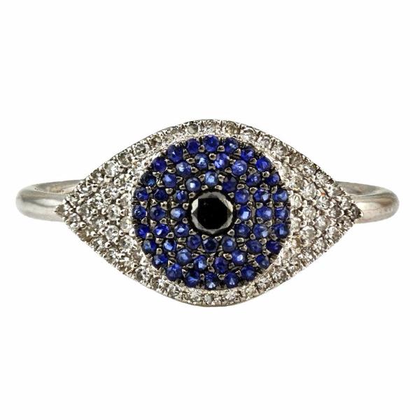 0.41tcw Pavé Diamond & Sapphire 14K White Gold Evil Eye Statement Ring