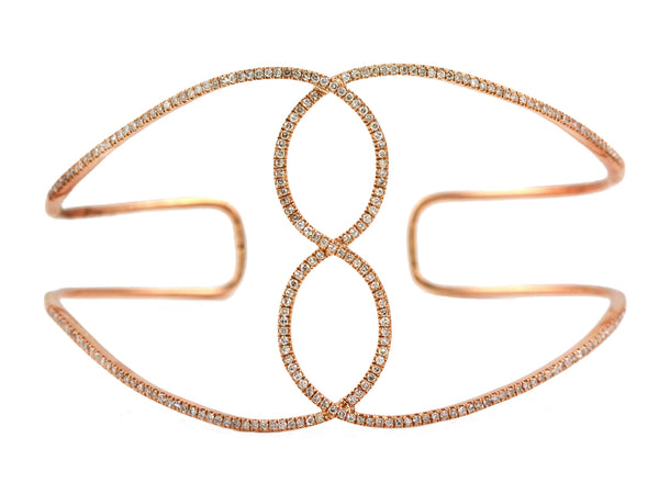 0.80ct Pavé Diamond in 14K Gold Infinity Cuff Bracelet 6.5"