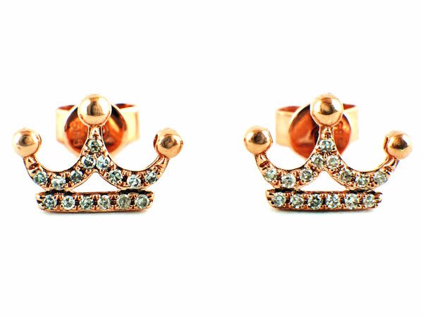 0.09ct Pavé Round Diamonds in 14K Gold Crown Stud Earrings