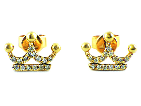 0.09ct Pavé Round Diamonds in 14K Gold Crown Stud Earrings
