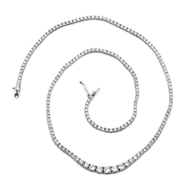 4.70tcw Graduated Round Diamonds in 18K White Gold Tennis Necklace 16.5"