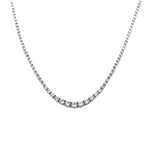 4.70tcw Graduated Round Diamonds in 18K White Gold Tennis Necklace 16.5"