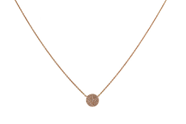 9mm Round Disc with 0.20ct Pave Diamonds in 14K Gold Charm Necklace