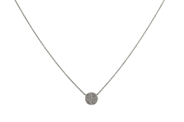 9mm Round Disc with 0.20ct Pave Diamonds in 14K Gold Charm Necklace