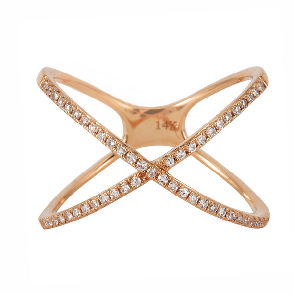 0.16ct Round Diamonds in 14K Gold Criss Cross Statement Stackable Ring