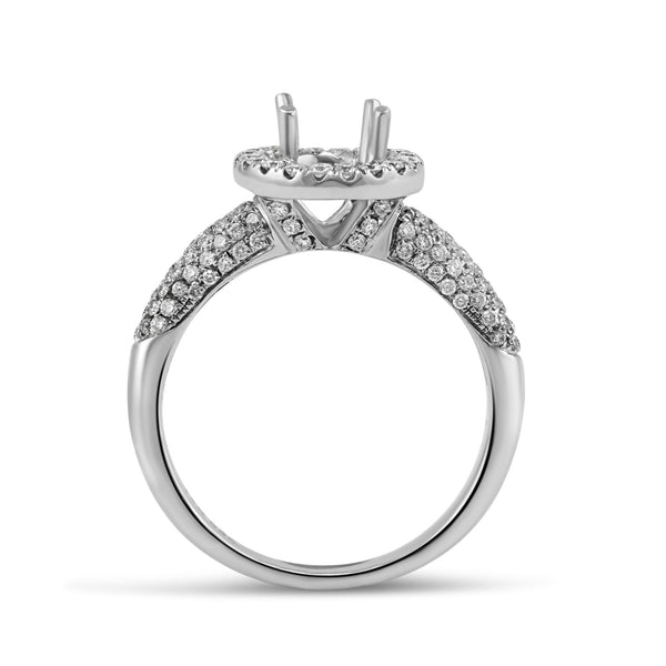 0.63ct Pavé Side Diamonds in 14K White Gold Semi-Mount Halo Ring