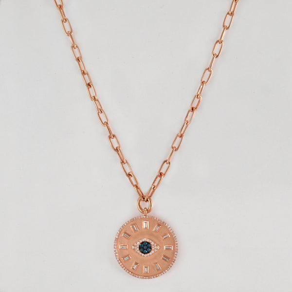 0.37tcw Sapphires & Diamonds in 14k Evil Eye Medallion Necklace 18"