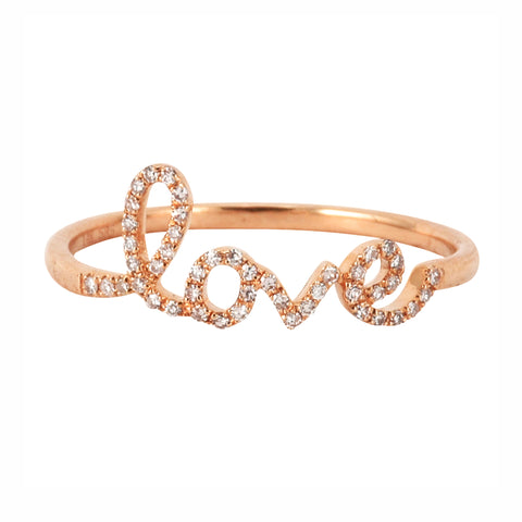 0.10ct Round Diamonds in 14K Gold Scribed Word LOVE Statement Stackable Ring