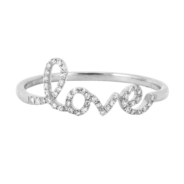 0.10ct Round Diamonds in 14K Gold Scribed Word LOVE Statement Stackable Ring