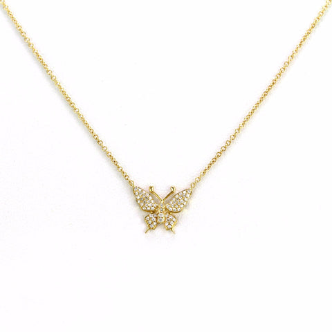0.14ct Pavé Round Diamonds in 14K Gold Swallowtail Butterfly Necklace