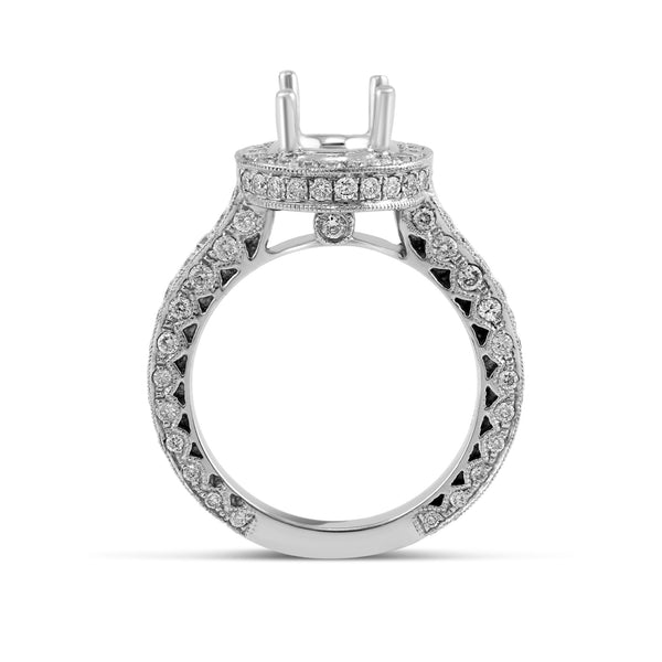1.24ct Pavé Side Diamonds in 14K White Gold Semi-Mount Halo Ring