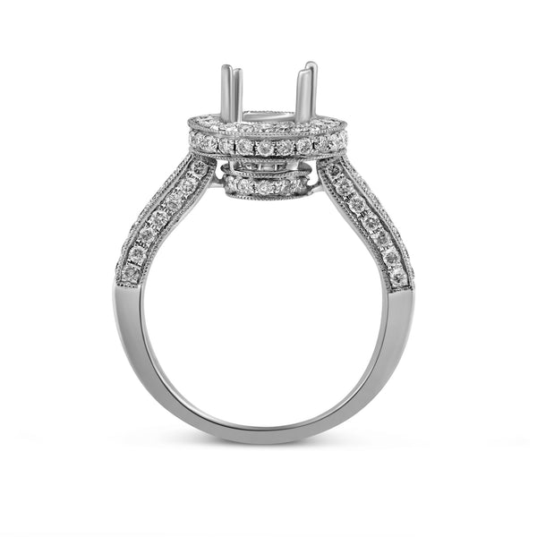 0.79ct Pavé Side Diamonds in 14K White Gold Semi-Mount Halo Ring