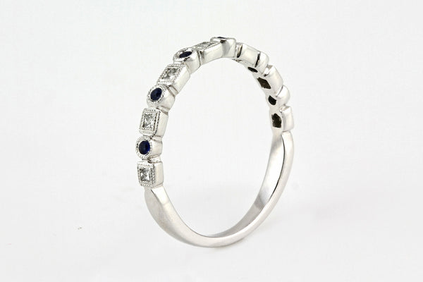 0.27tcw Diamond & Sapphire 14K White Gold Milgrain Half Eternity Band Ring