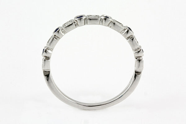 0.27tcw Diamond & Sapphire 14K White Gold Milgrain Half Eternity Band Ring