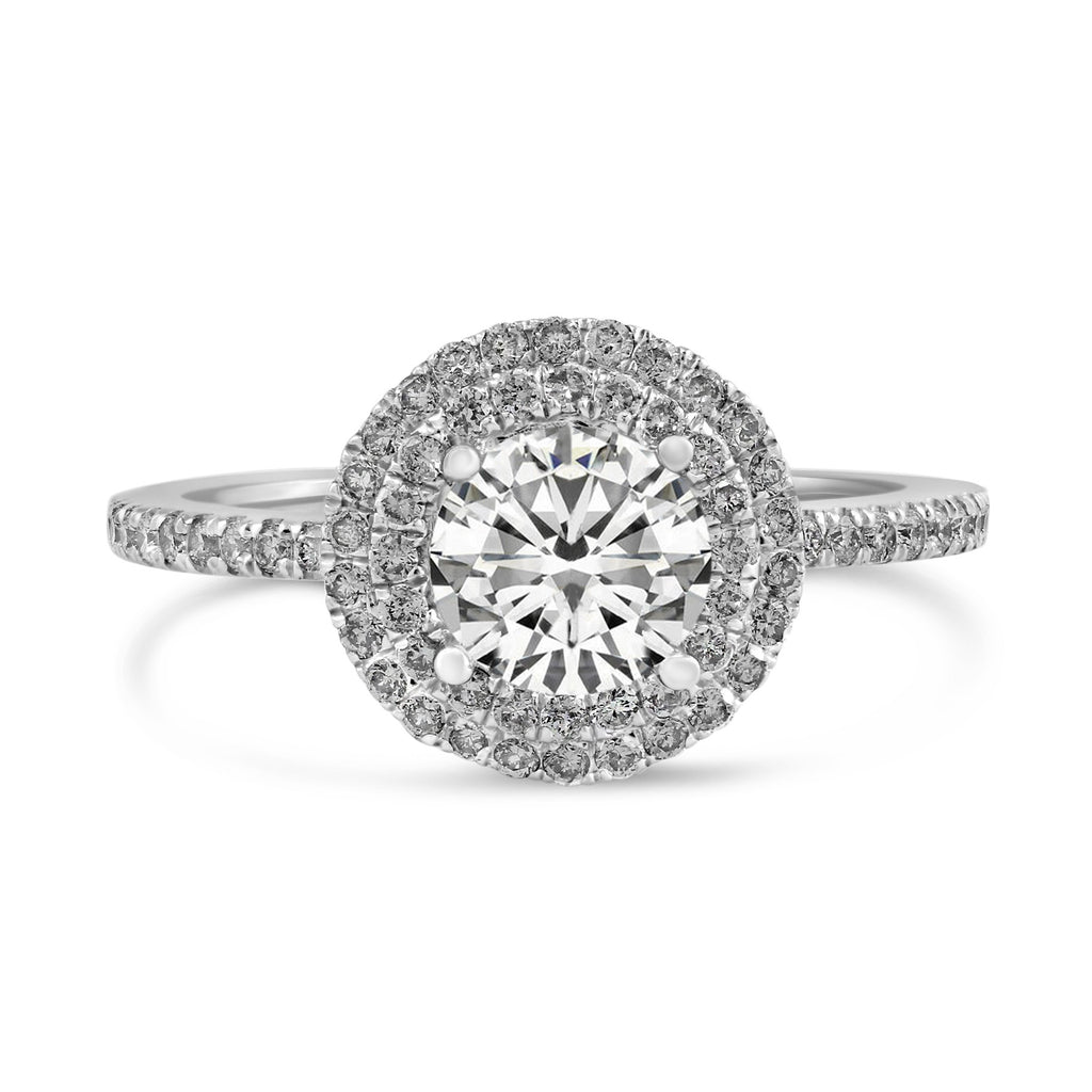 0.42ct Pavé Side Diamonds in 14K White Gold Semi-Mount Double Halo Ring