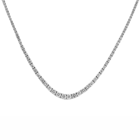 9.45tcw Graduated Round Diamonds in 18K White Gold Tennis Necklace 16.5"