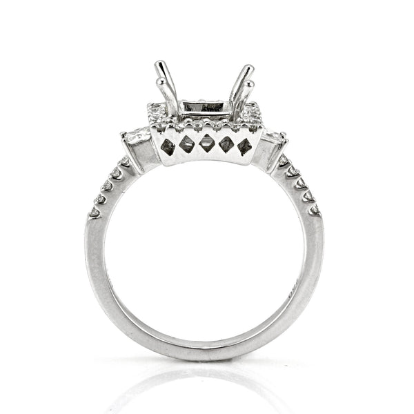 0.46ct Side Diamonds in 14K White Gold Princess Halo Semi Mount Ring