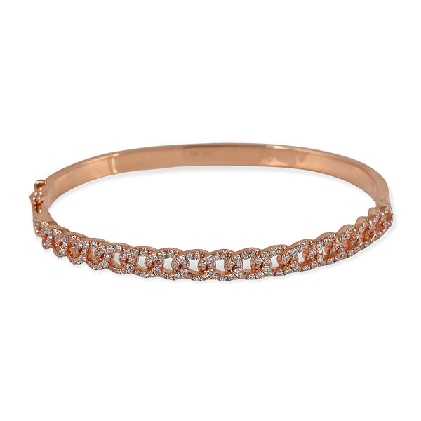 1.07ct Micro Pave Diamonds in 14k Gold Cuban Link Bangle 6.5"