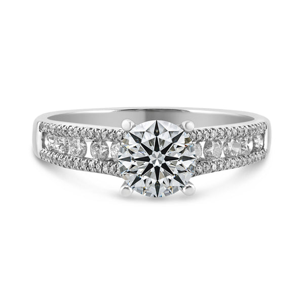0.44ct Channel-Pavé Side Diamonds in 14K White Gold Semi Mount Solitaire Ring