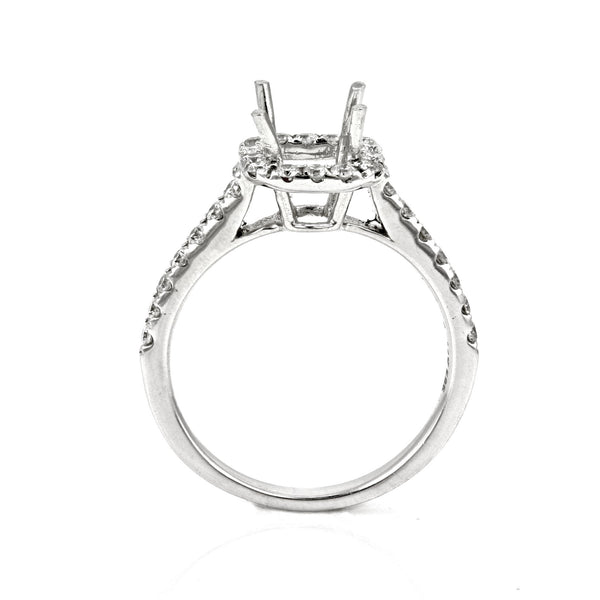 0.48ct Side Diamonds in 14K White Gold Asscher or Cushion Halo Semi Mount Ring
